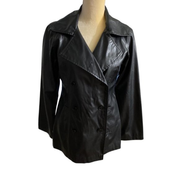 Wet Seal Faux Leather Jacket Lined 5 Button Front Closure Black Size M - Picture 1 of 6